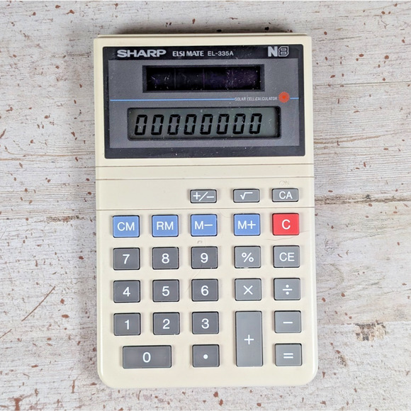 Sharp ELSI Mate EL-335A Solar Cell Calculator w Mem 6.5" Vintage - Tested Works - Picture 1 of 6